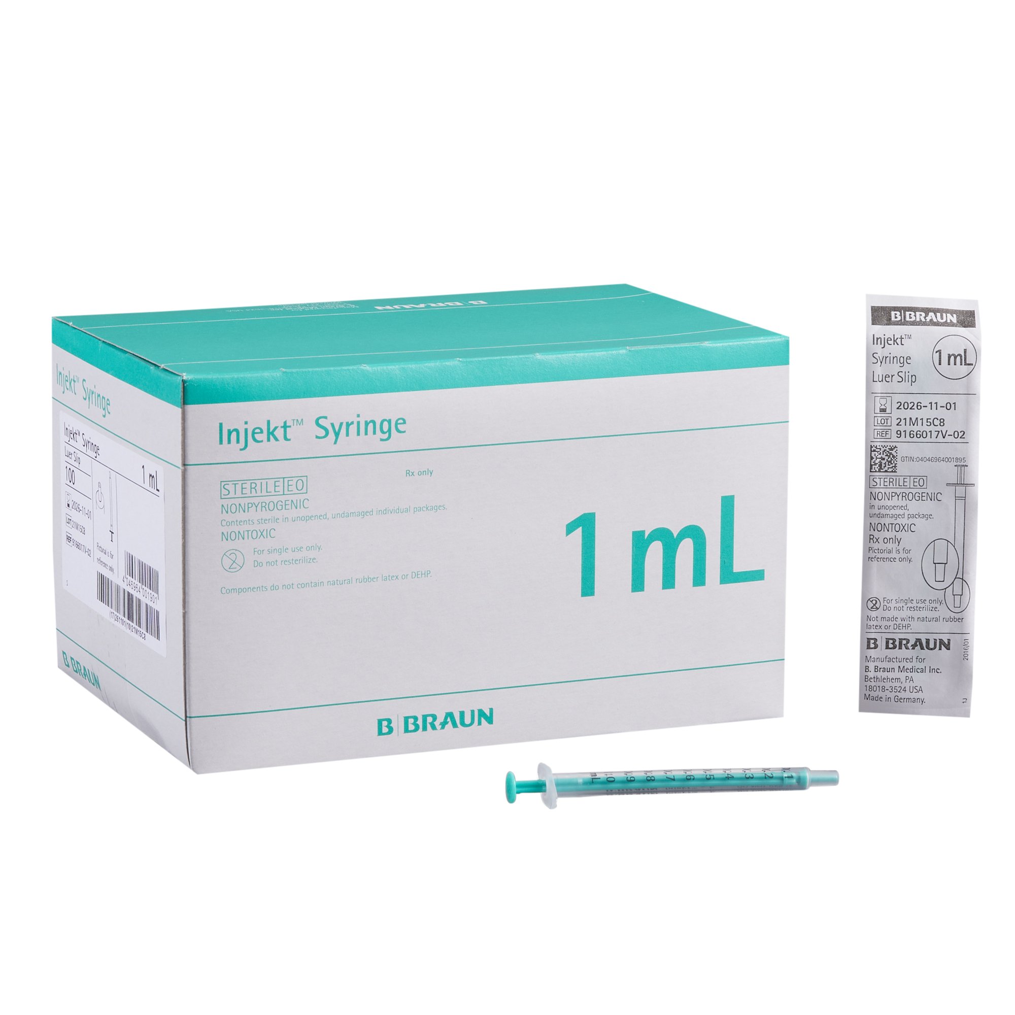 Syringe General Purpose Syringe Injekt™ 1 mL Luer Slip Tip Without Safety (100/BX 18BX/CS) by B Braun Medical, Inc.  ID 9166017V-02